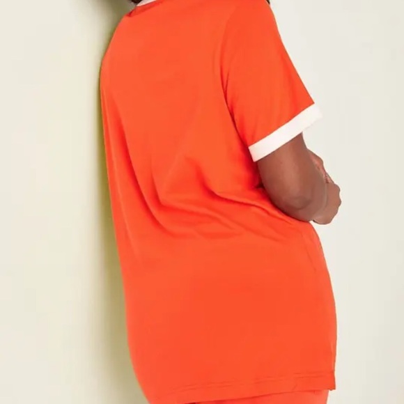 PINK Victorias Secret Short Sleeve Tee Orange White Trim Crew Neck Campus Large - Picture 2 of 9